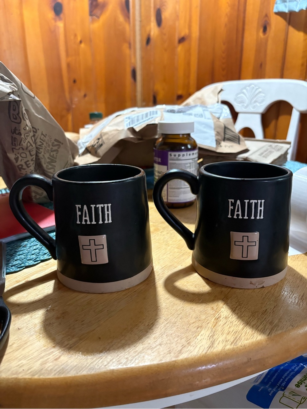 FAITH Black Ceramic Coffee Mug with Cross Accent